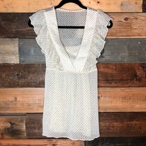 Day trip | Sheer cream blouse w/ gold polka dots